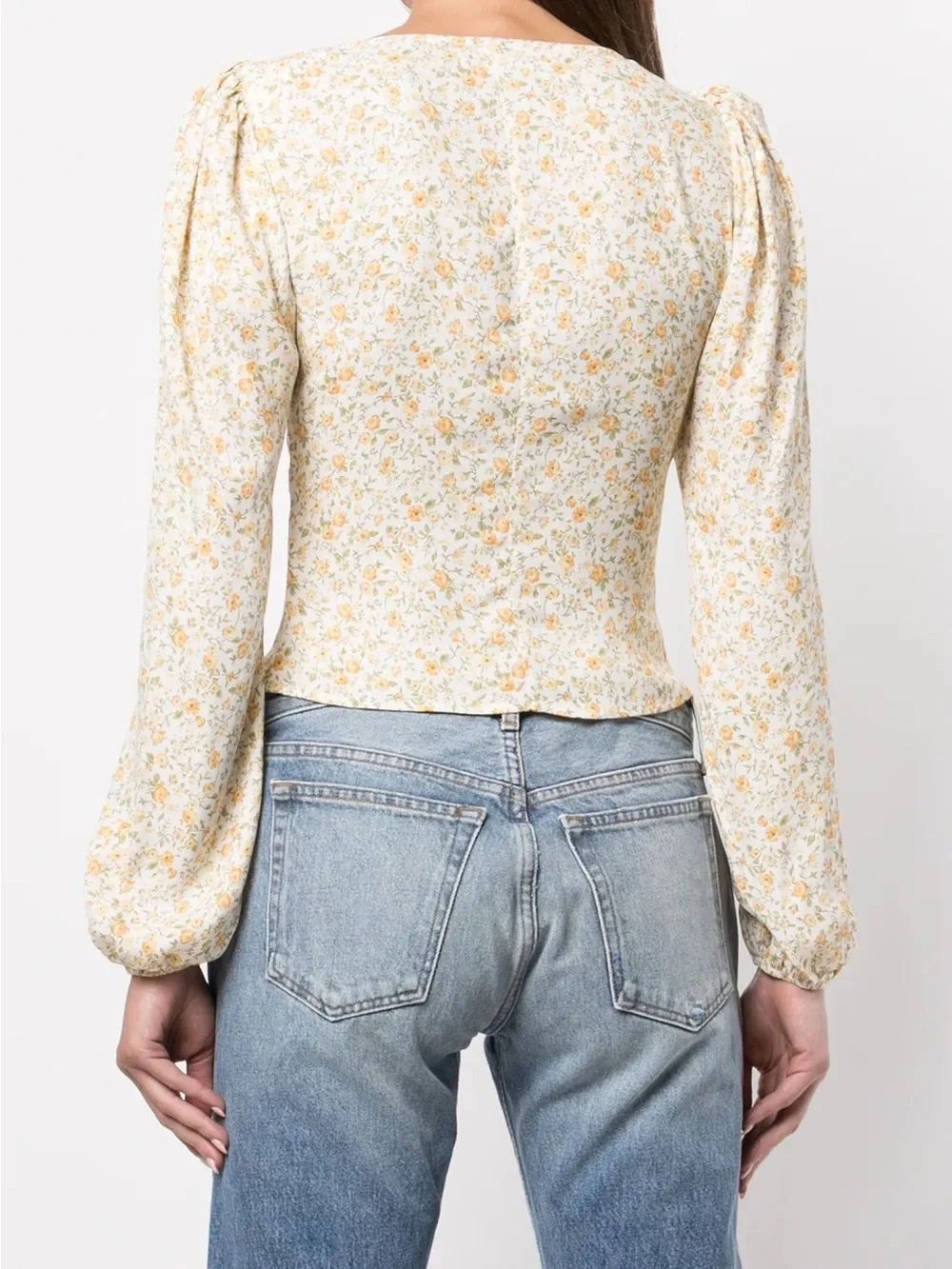 Reformation Cream Floral Button-Up Blouse with Yellow Accents
